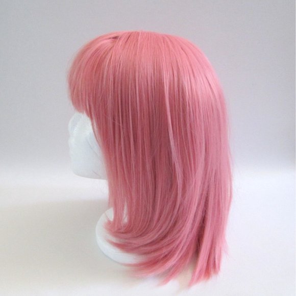 Pink Synthetic Hair Women Wig Bob Style With Bangs Lace Undercap Bubblegum Pink - Picture 4 of 10